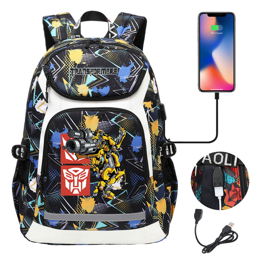 Transformers USB Charging Backpack School Notebook Travel Bags