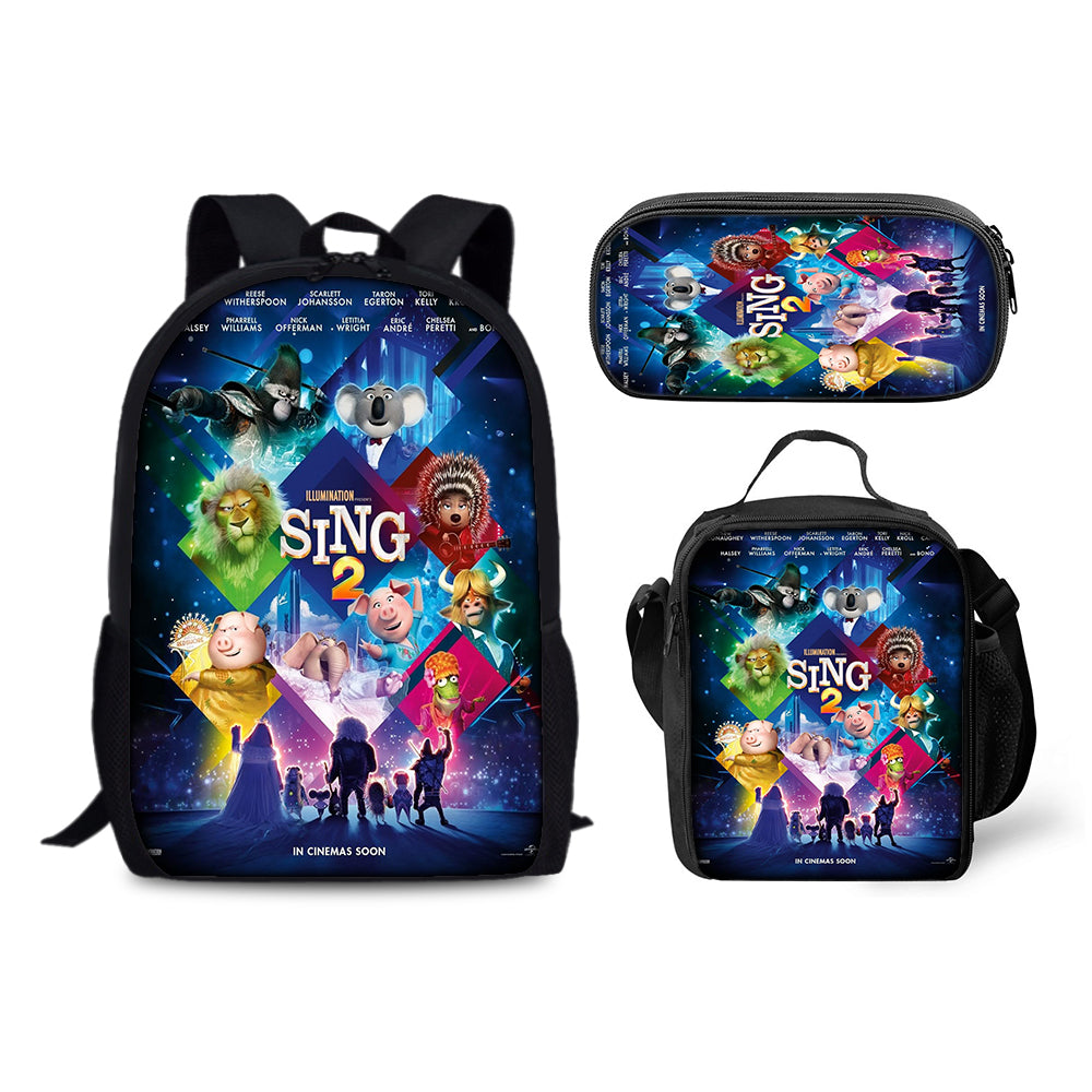 Sing Movie Backpack Schoolbag Lunch Bag Pencil Bag for Kids Students 3PCS