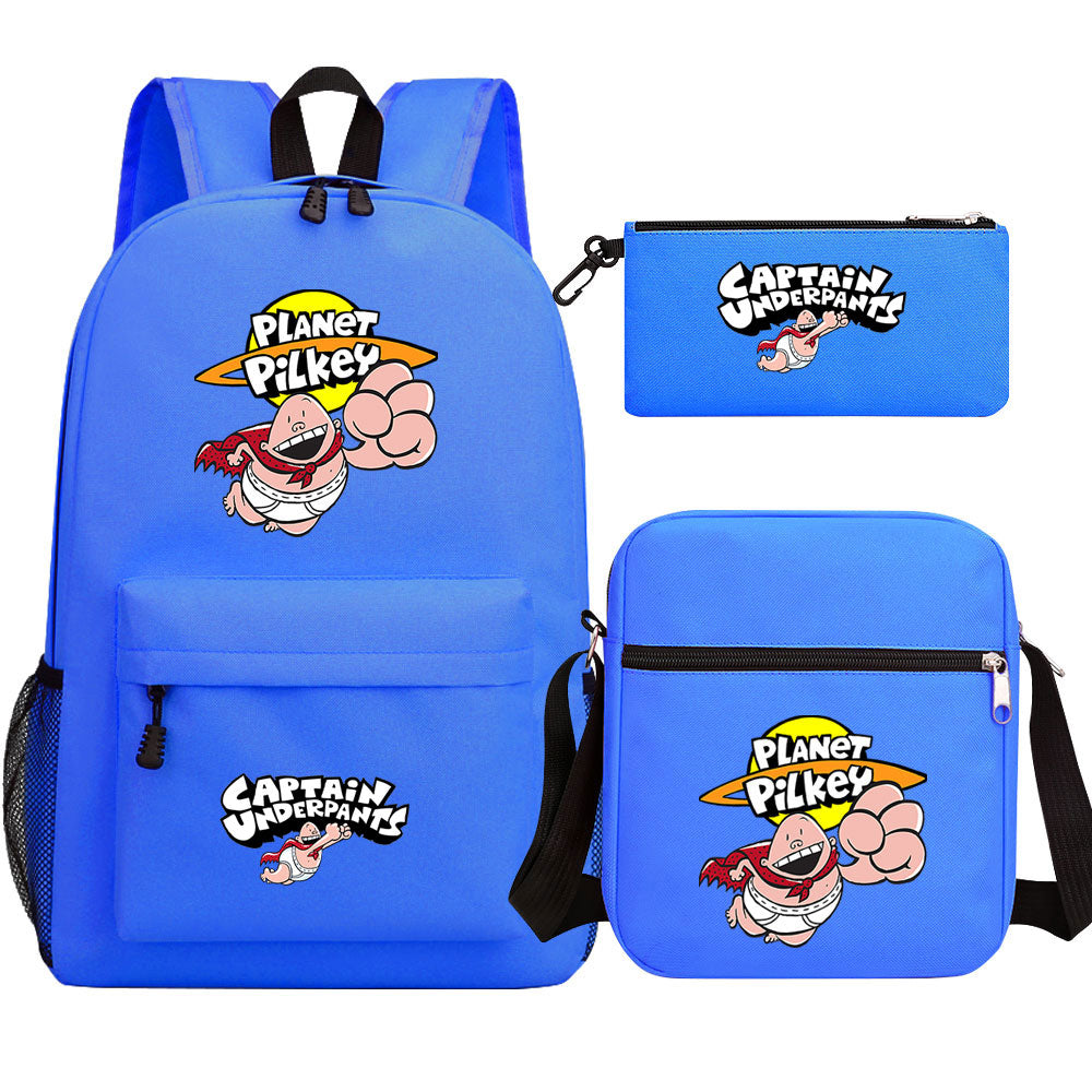 Captain Underpants Printed Schoolbag Backpack Shoulder Bag Pencil Bag 3pcs set for Kids Students