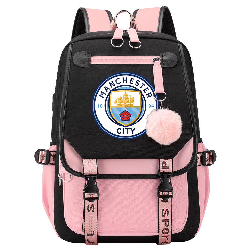 Manchester City Football Club Waterproof Backpack School Notebook Travel Bags USB Charging