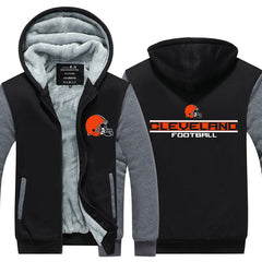 Cleveland Football Team Unisex Lined Hoodie Fleece Sweatshirt Full Zipper Hooded Thicken Jacket