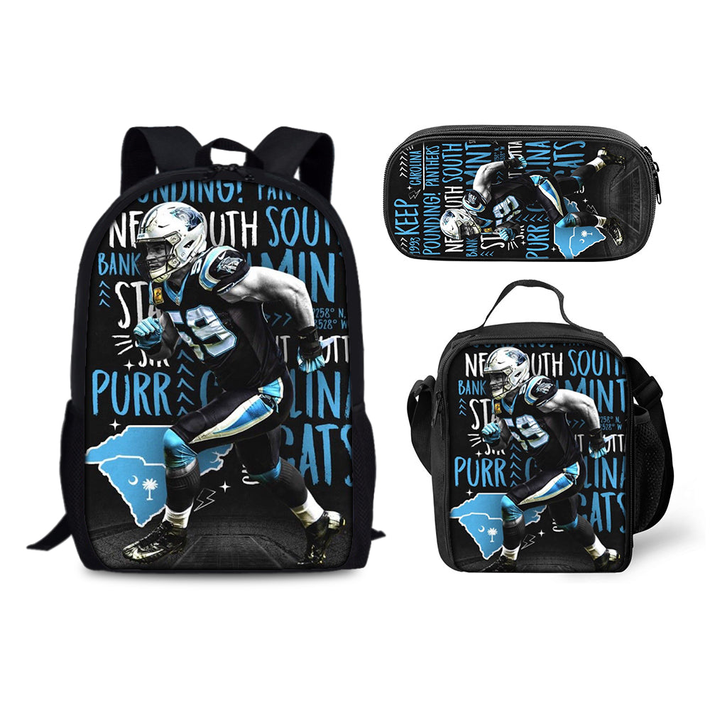 Carolina Panthers Football Team Backpack Schoolbag Lunch Bag Pencil Bag for Kids Students 3PCS