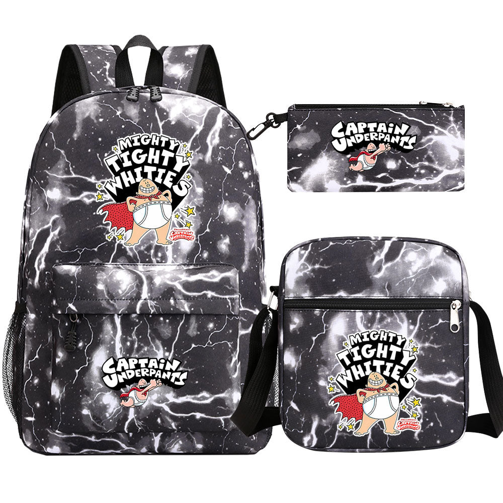 Captain Underpants Printed Schoolbag Backpack Shoulder Bag Pencil Bag 3pcs set for Kids Students