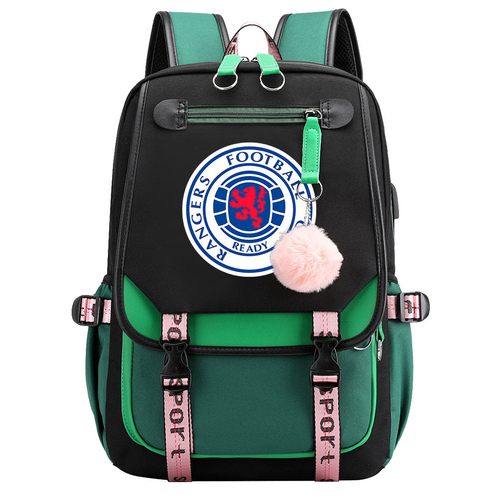 Rangers Football Club Waterproof Backpack School Notebook Travel Bags USB Charging