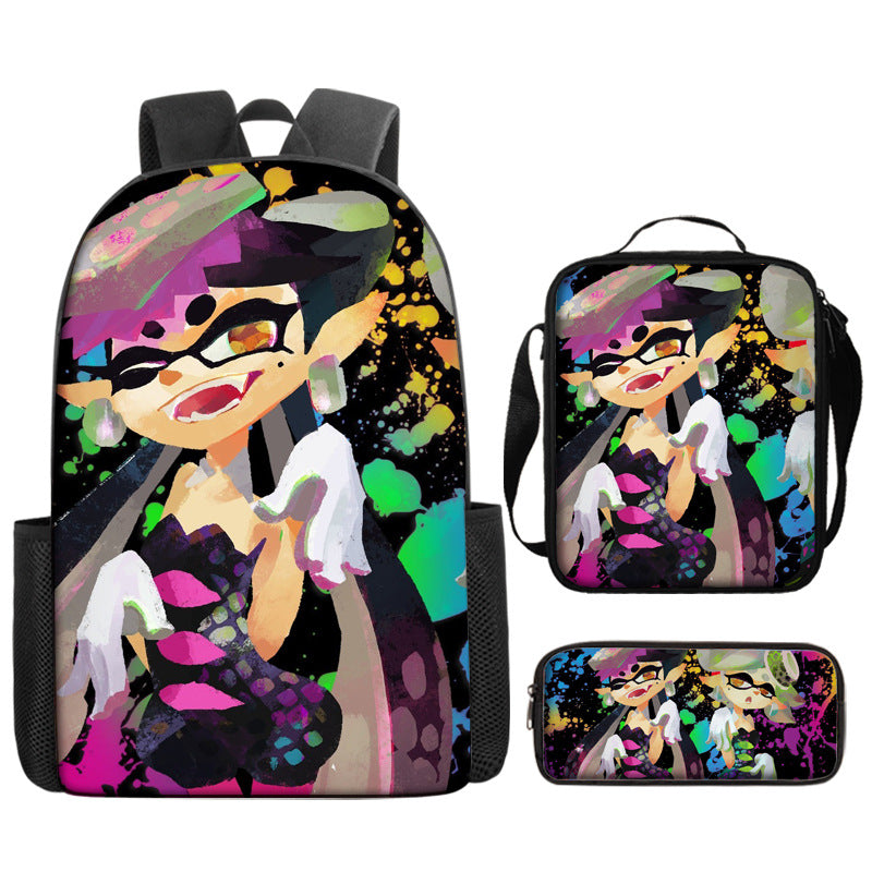 Splatoon Full Printed Backpack Schoolbag Travel Notebook Bag Lunch Bag Pencil Bag for Kids Students 3PCS