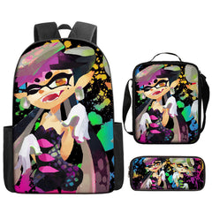 Splatoon Full Printed Backpack Schoolbag Travel Notebook Bag Lunch Bag Pencil Bag for Kids Students 3PCS