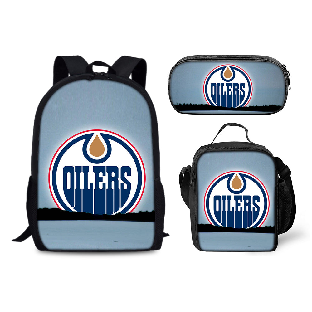 Edmonton Oilers Hockey League Backpack Schoolbag Lunch Bag Pencil Bag for Kids Students 3PCS