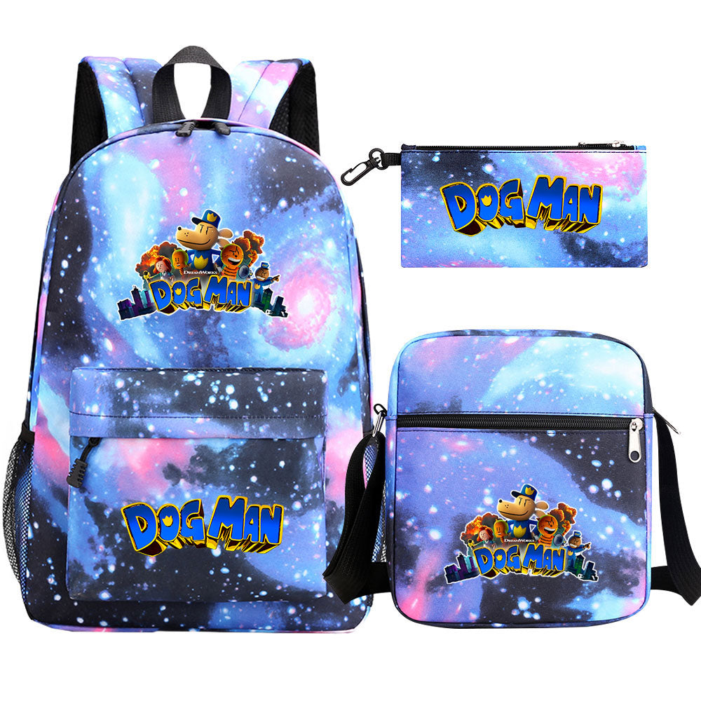 Dog Man Printed Schoolbag Backpack Shoulder Bag Pencil Bag 3pcs set for Kids Students