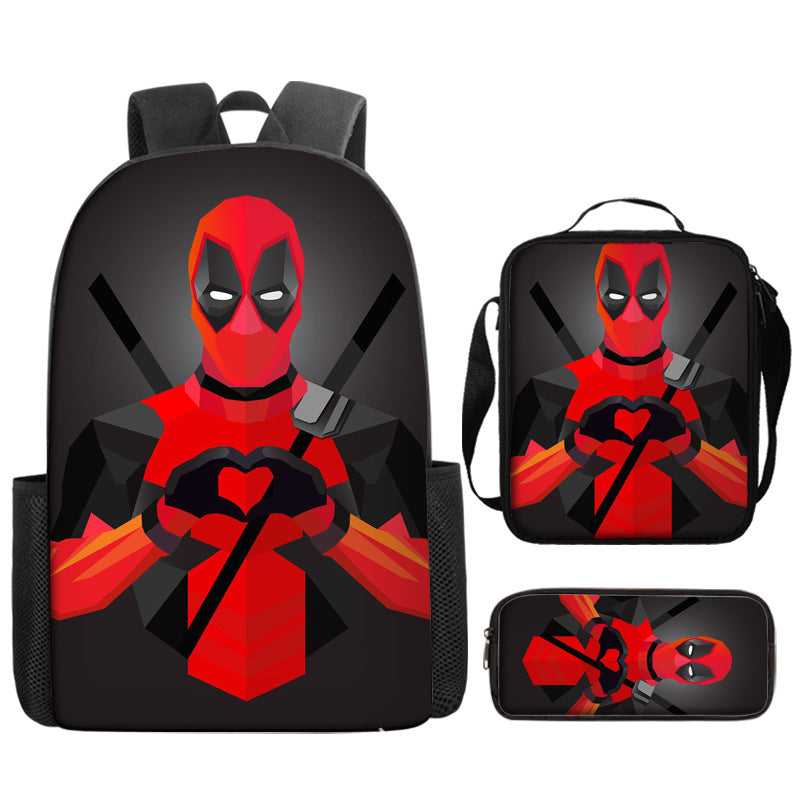 Deadpool Full Printed Backpack Schoolbag Travel Notebook Bag Lunch Bag Pencil Bag for Kids Students 3PCS