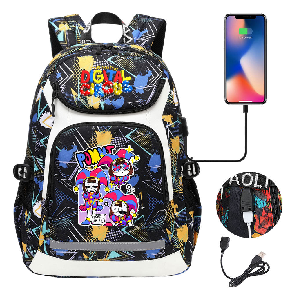 The Amazing Digital Circus USB Charging Backpack School Notebook Travel Bags