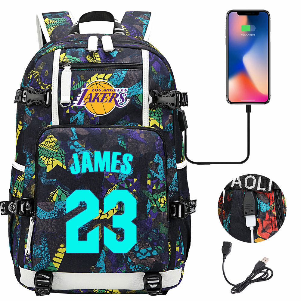 Kobe Black Mamba Curry Bucks USB Charging Backpack School Notebook Travel Bags Basketball Bag