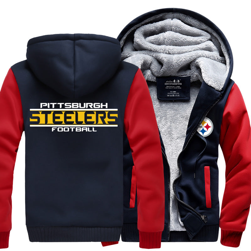 Pittsburgh Football Team Steelers Unisex Lined Hoodie Fleece Sweatshirt Full Zipper Hooded Thicken Jacket