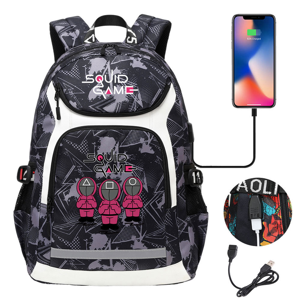 Squid Game USB Charging Backpack School Notebook Travel Bags