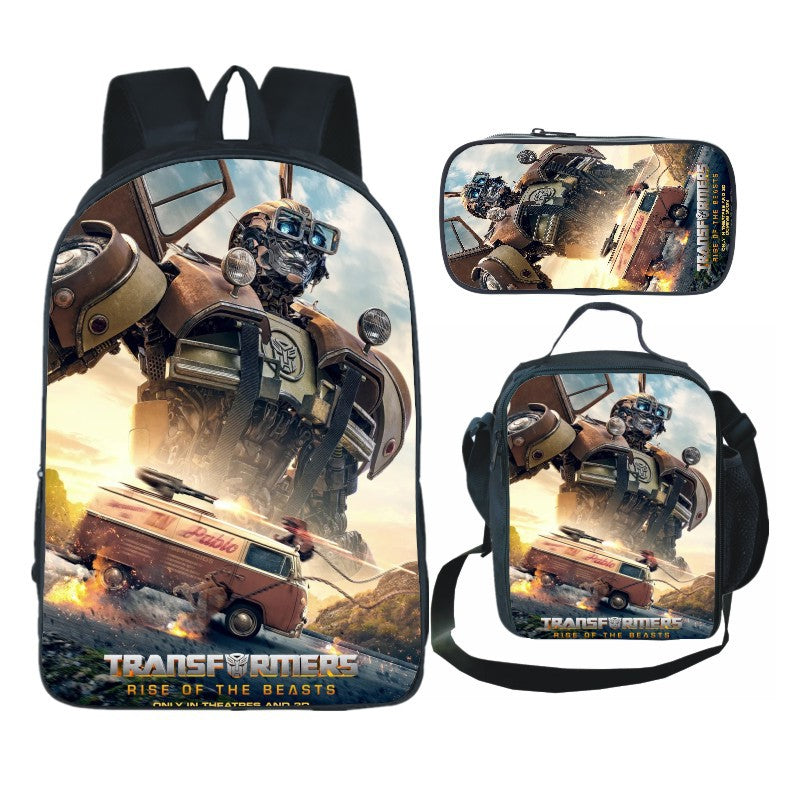 Transformers Bumblebee Full Printed Backpack Schoolbag Travel Notebook Bag Lunch Bag Pencil Bag for Kids Students 3PCS