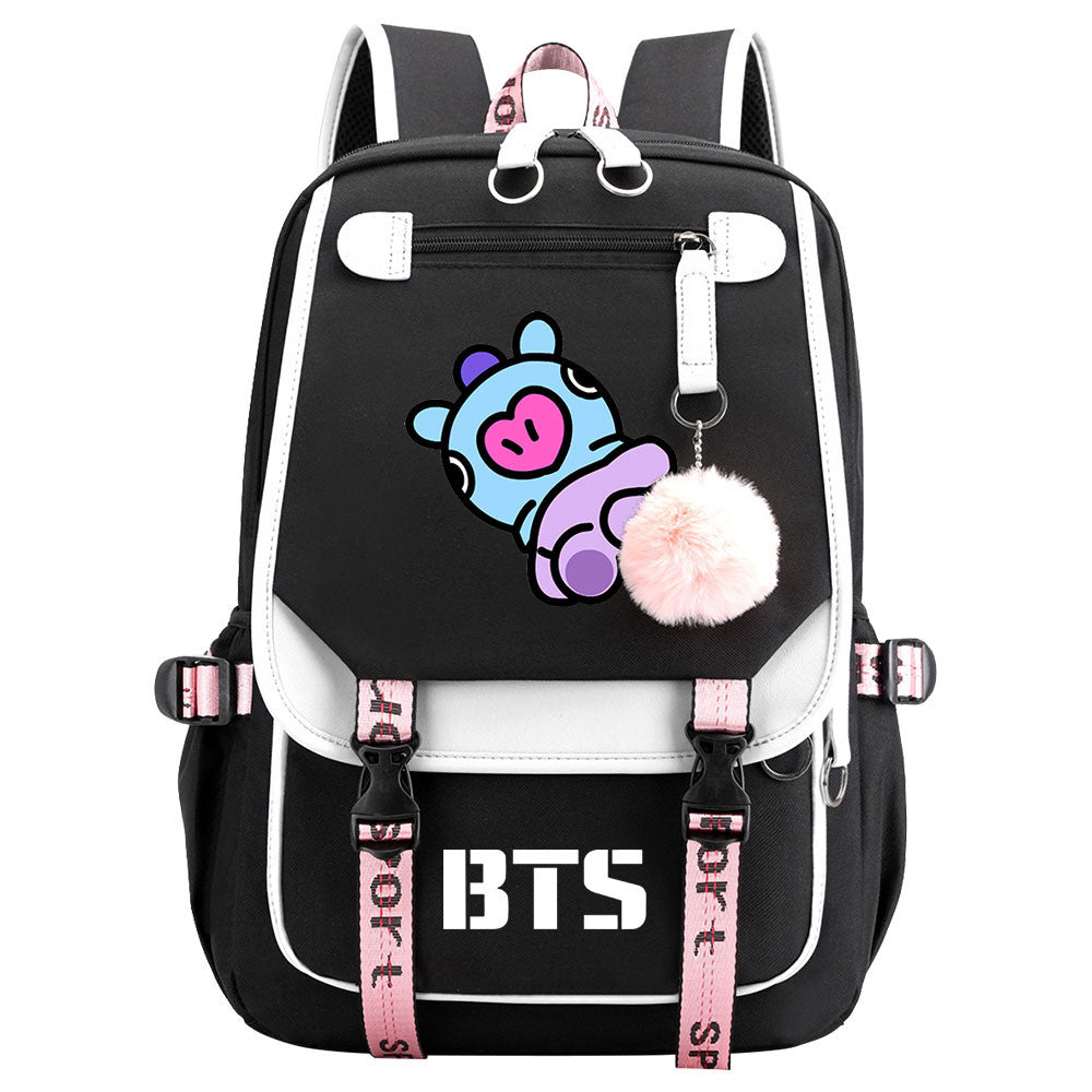 BTS Mang Waterproof Backpack School Notebook Travel Bag USB Charging