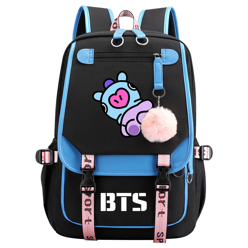 BTS Mang Waterproof Backpack School Notebook Travel Bag USB Charging