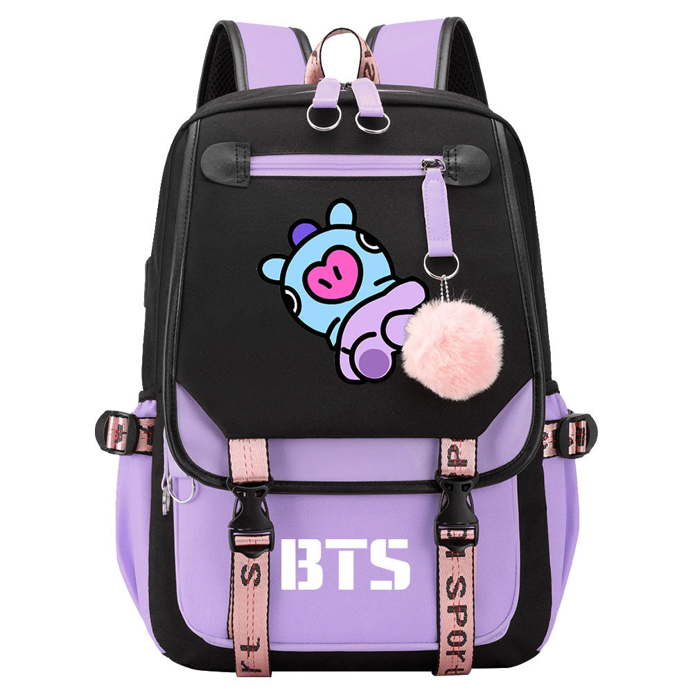 BTS Mang Waterproof Backpack School Notebook Travel Bag USB Charging