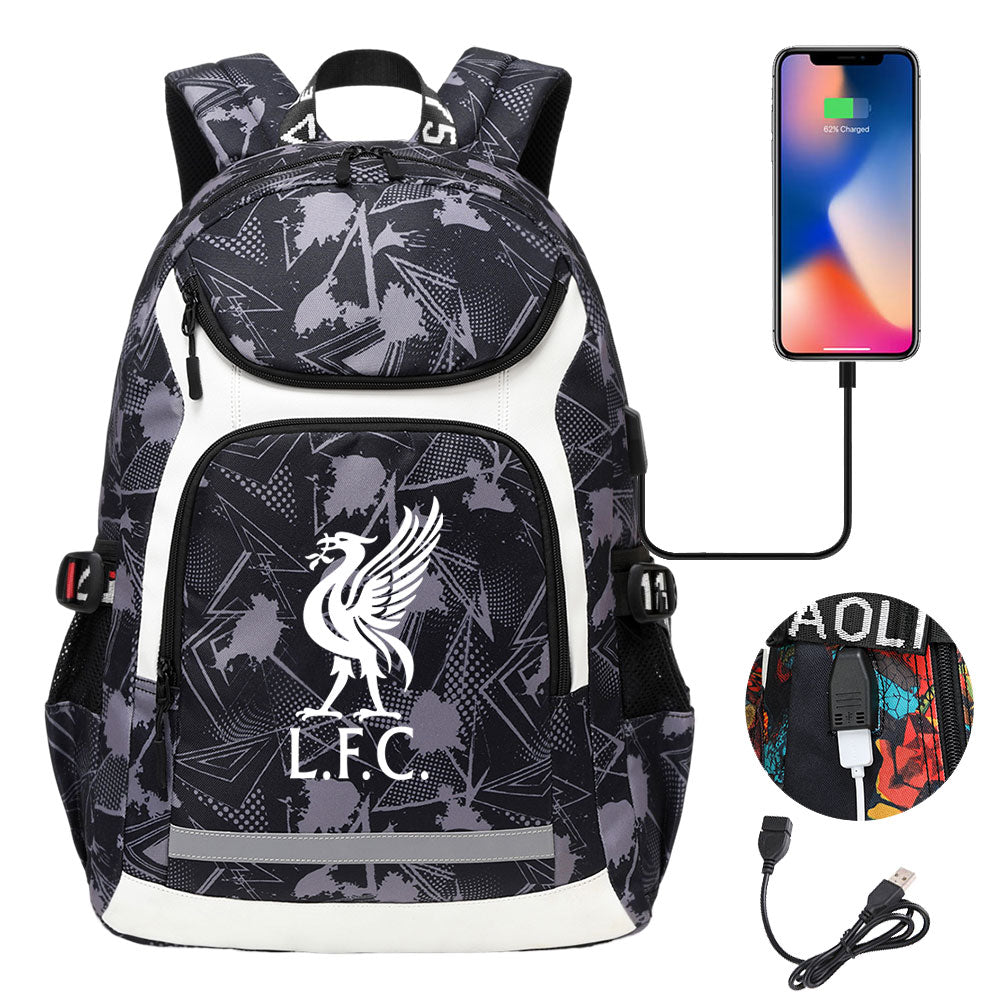 Liverpool Football Club USB Charging Backpack School Notebook Travel Bags