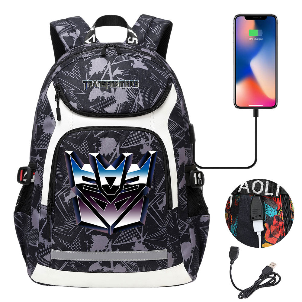Transformers USB Charging Backpack School Notebook Travel Bags