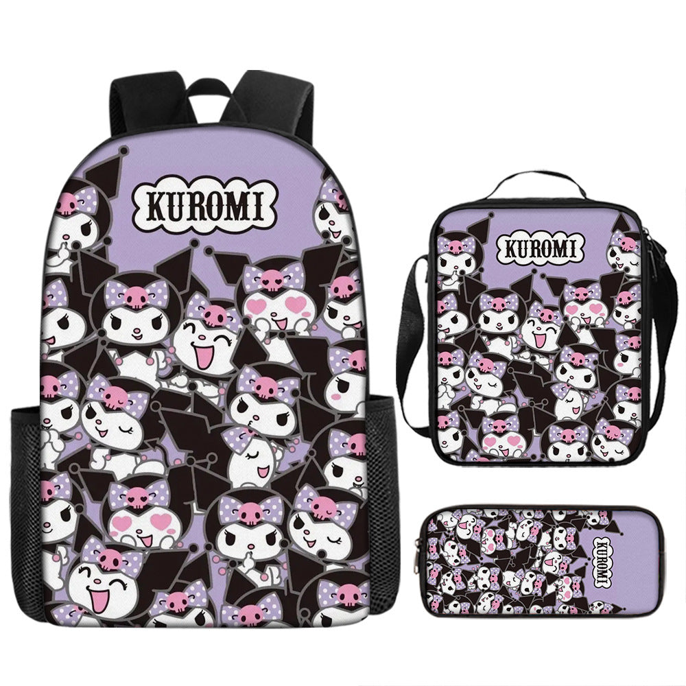 Kuromi Full Printed Backpack Schoolbag Travel Notebook Bag Lunch Bag Pencil Bag for Kids Students 3PCS