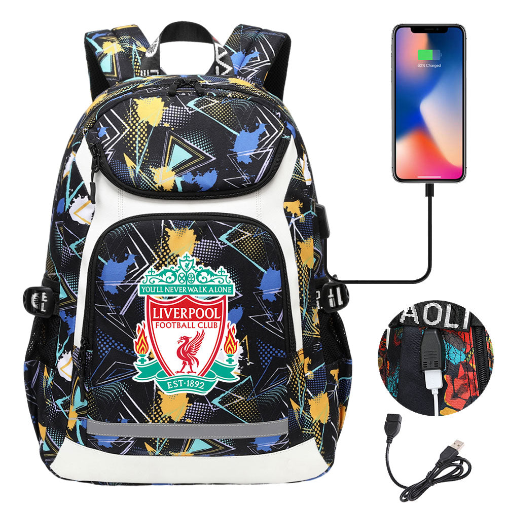 Liverpool Football Club USB Charging Backpack School Notebook Travel Bags