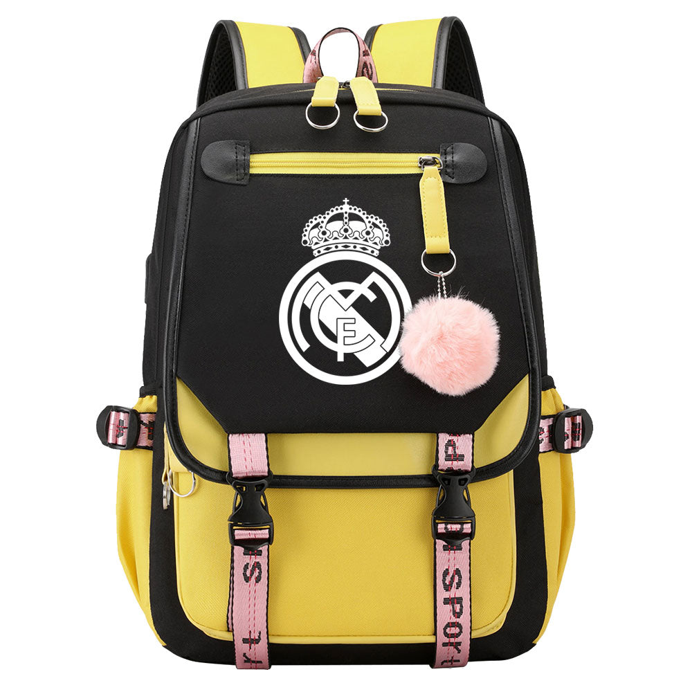Real Madrid Football Club Waterproof Backpack School Notebook Travel Bags USB Charging