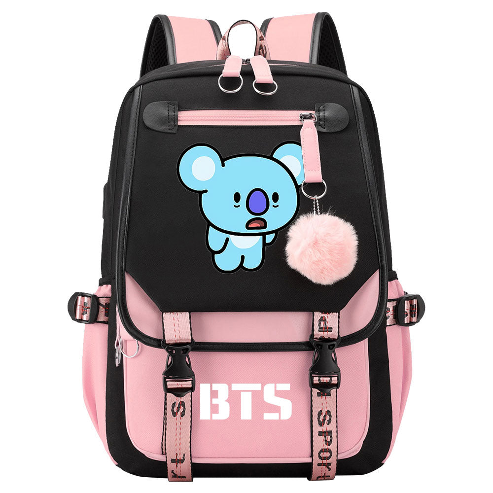 BTS Koya Waterproof Backpack School Notebook Travel Bag USB Charging