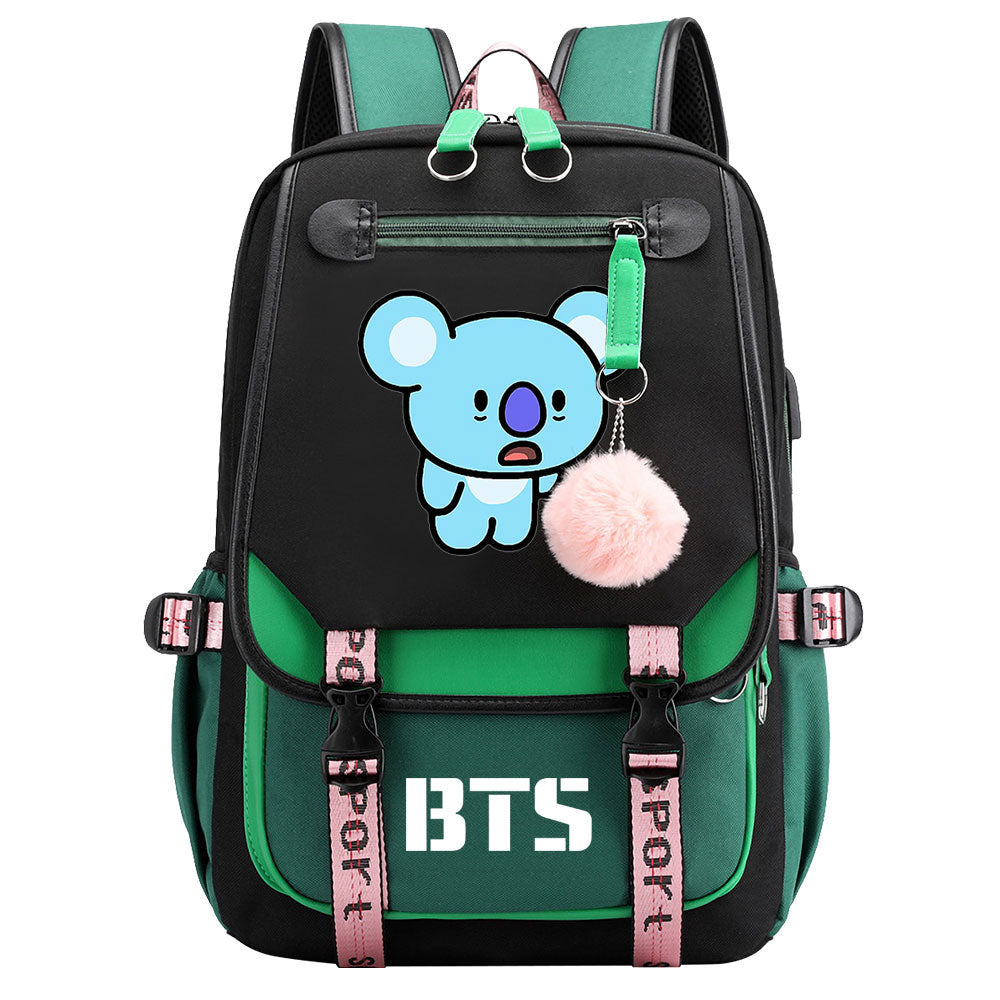 BTS Koya Waterproof Backpack School Notebook Travel Bag USB Charging