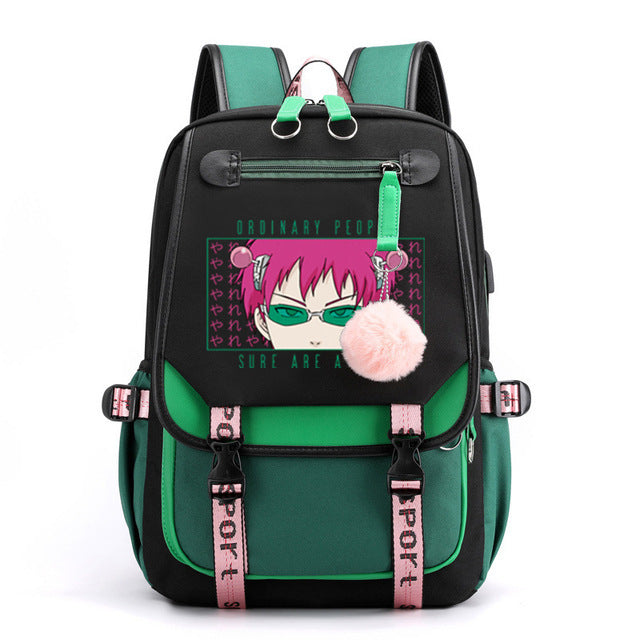 The Disastrous Life Of Saiki Waterproof Backpack School Notebook Travel Bags USB Charging