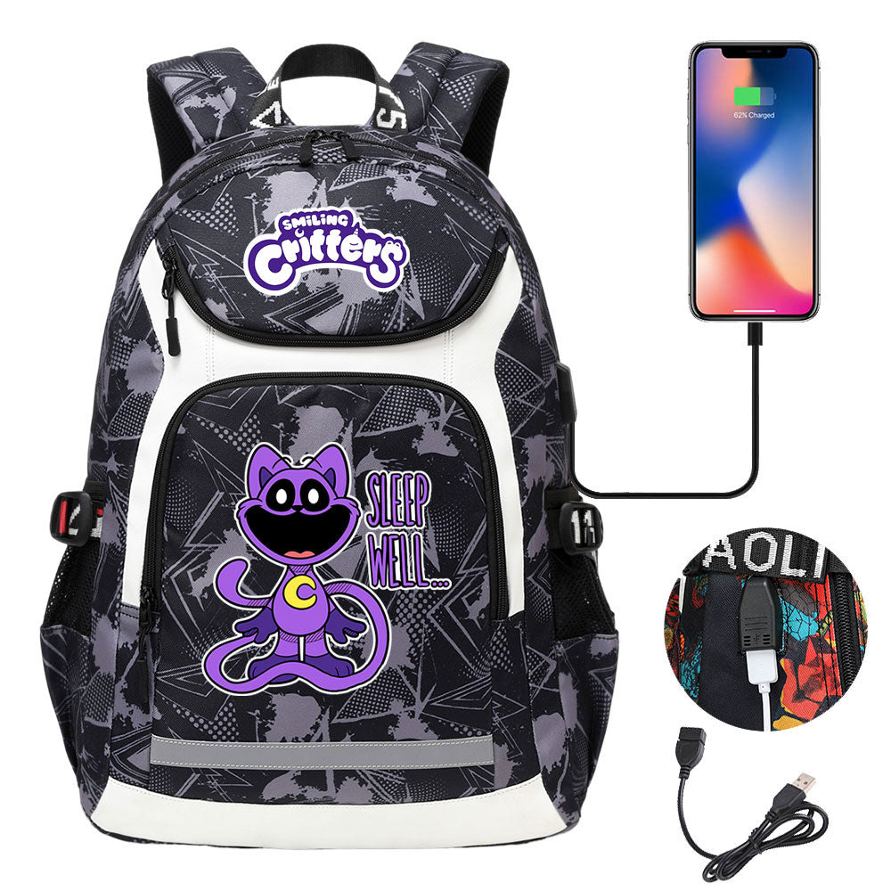 Smiling Critters USB Charging Backpack School Notebook Travel Bags