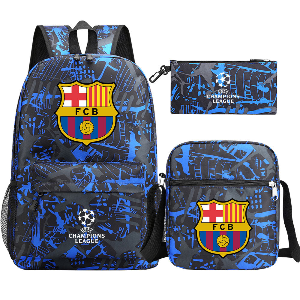 Barcelona Football Club Schoolbag Backpack Shoulder Bag Pencil Bag 3pcs set for Kids Students