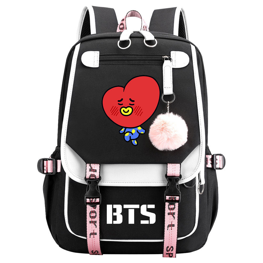 BTS TATA Waterproof Backpack School Notebook Travel Bag USB Charging