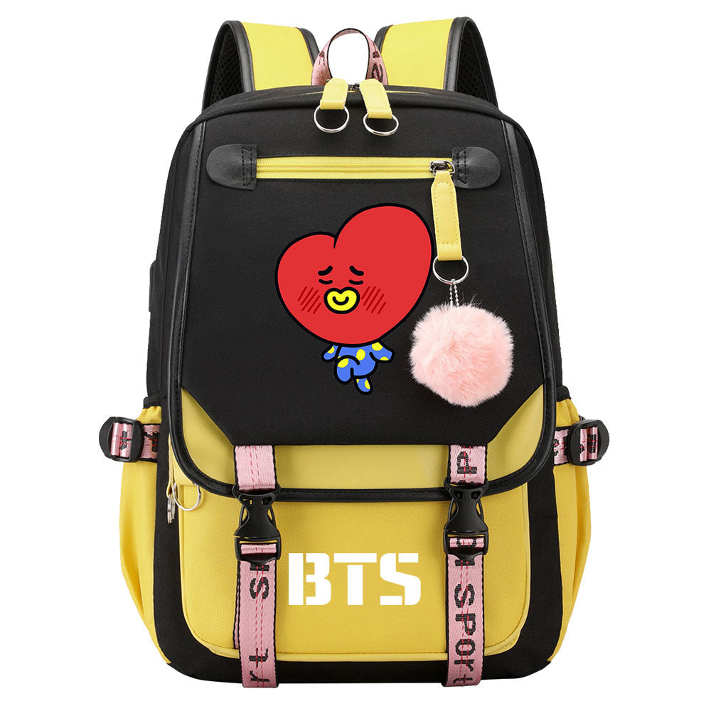 BTS TATA Waterproof Backpack School Notebook Travel Bag USB Charging