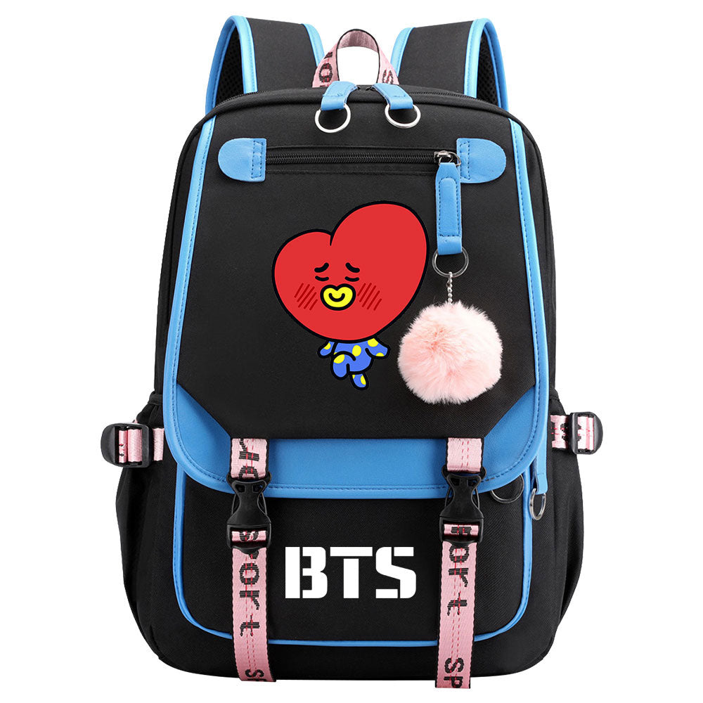 BTS TATA Waterproof Backpack School Notebook Travel Bag USB Charging