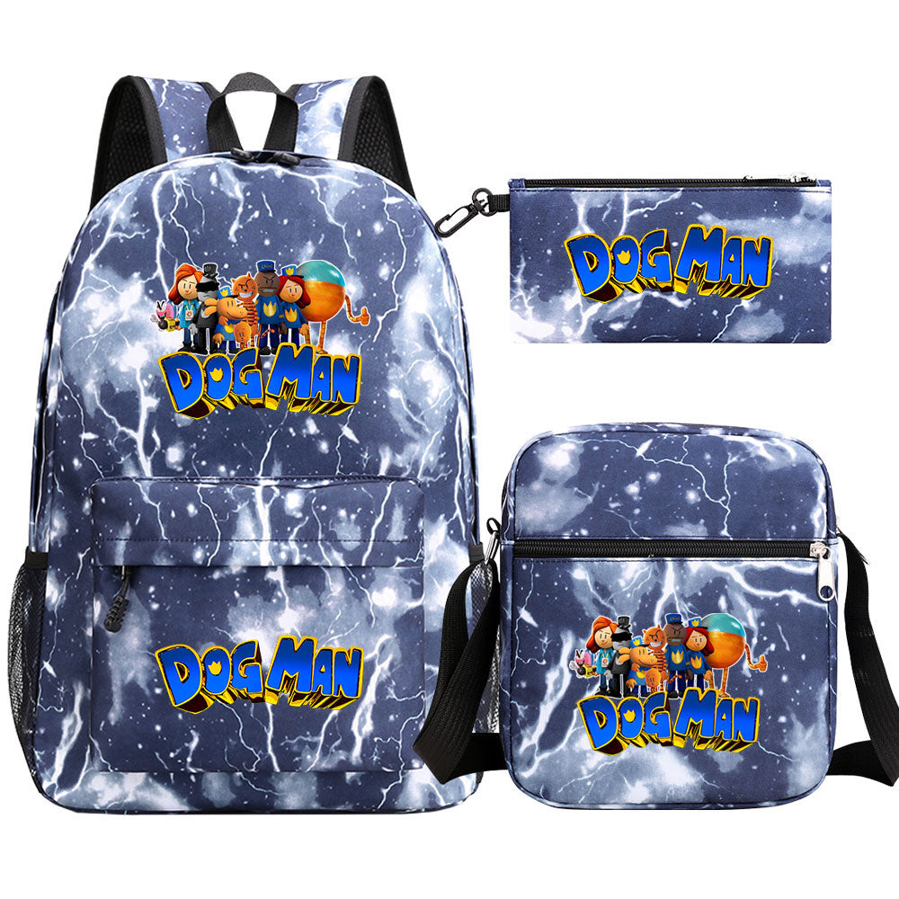 Dog Man Printed Schoolbag Backpack Shoulder Bag Pencil Bag 3pcs set for Kids Students
