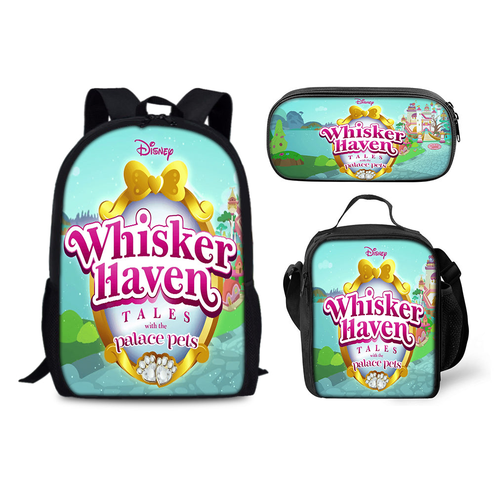 Whisker Haven Tales with the Palace Pets  Backpack Schoolbag Lunch Bag Pencil Bag for Kids Students 3PCS