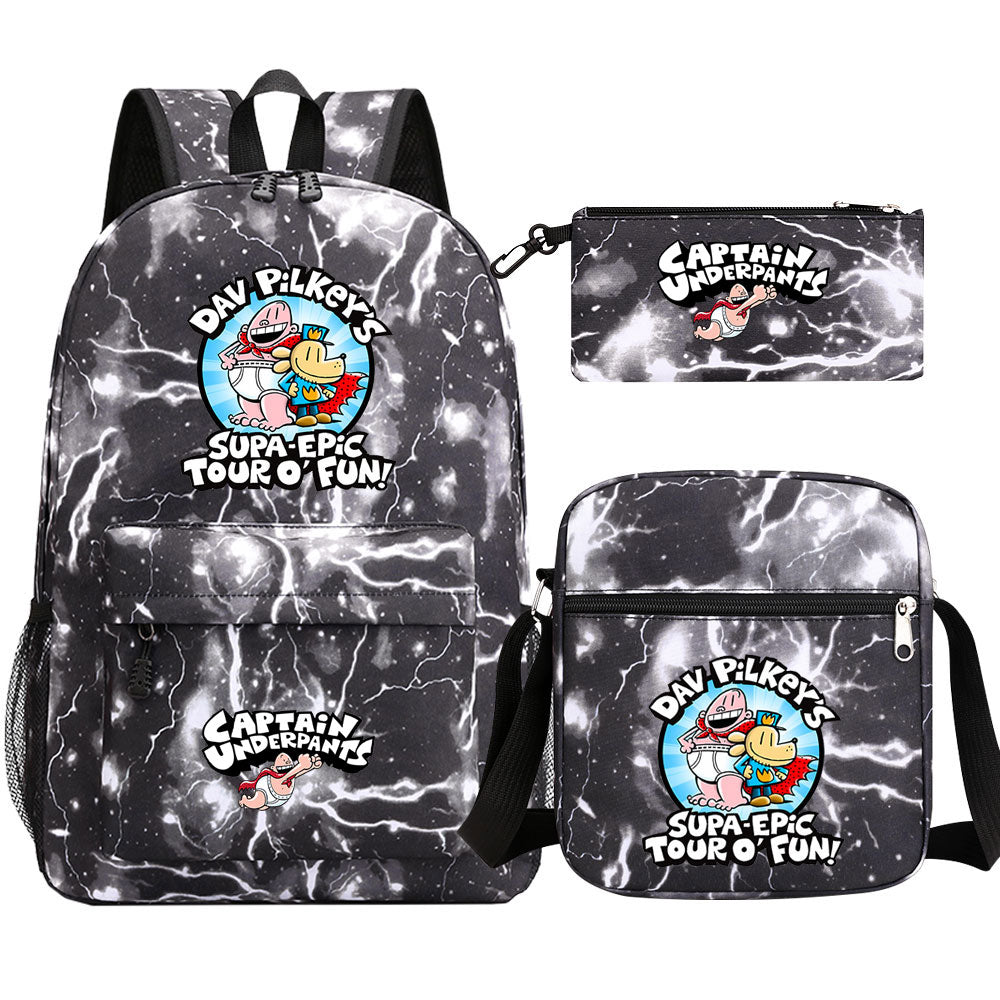 Captain Underpants Printed Schoolbag Backpack Shoulder Bag Pencil Bag 3pcs set for Kids Students