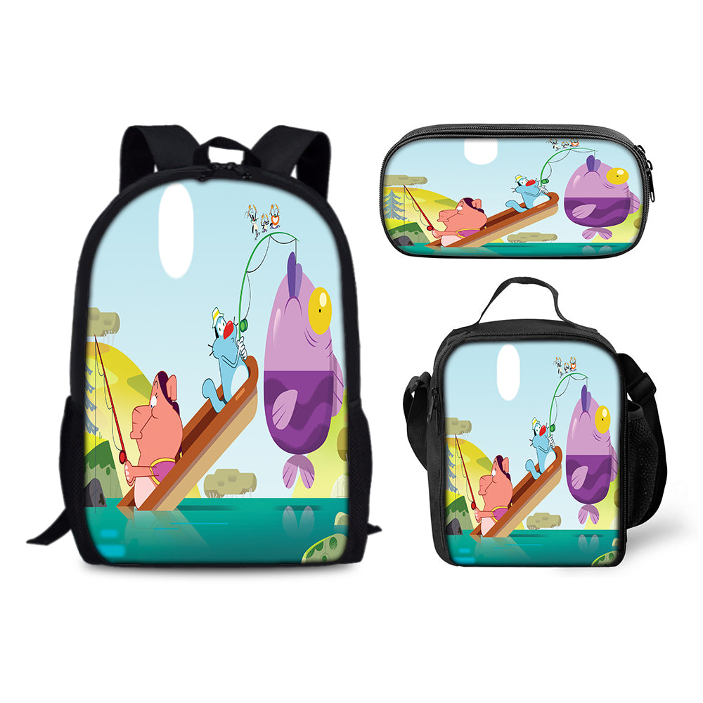 Oggy and the Cockroaches Backpack Schoolbag Lunch Bag Pencil Bag for Kids Students 3PCS