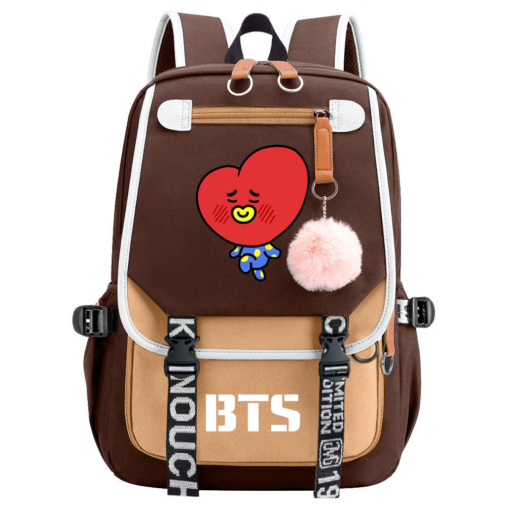 BTS TATA Waterproof Backpack School Notebook Travel Bag USB Charging