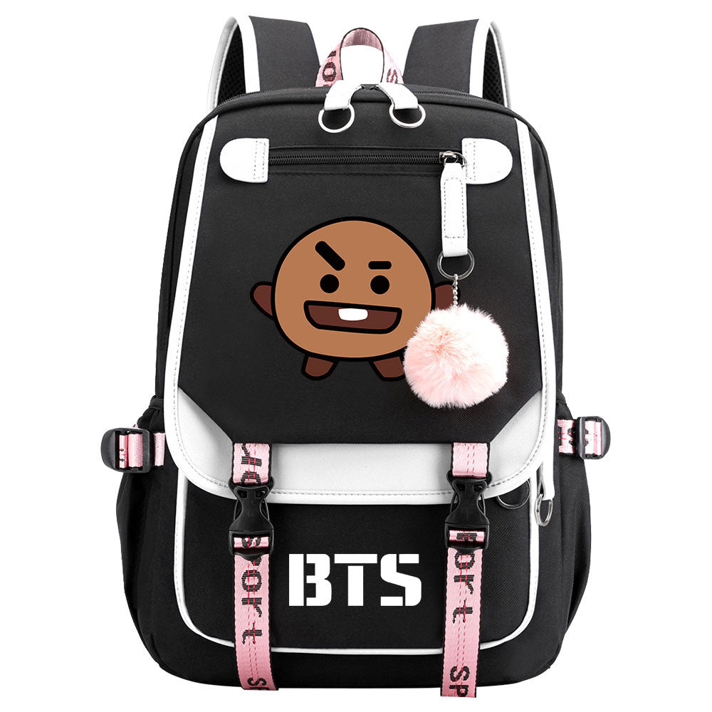 BTS Shooky Waterproof Backpack School Notebook Travel Bag USB Charging