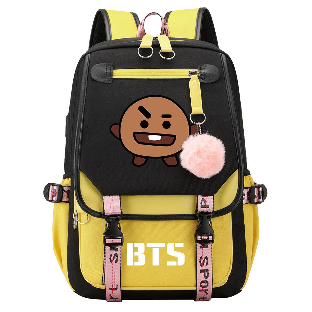 BTS Shooky Waterproof Backpack School Notebook Travel Bag USB Charging