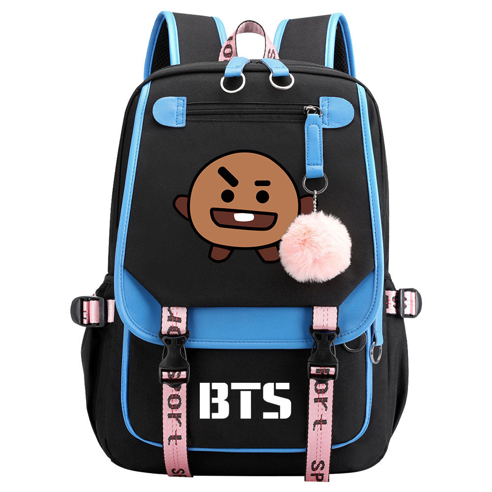 BTS Shooky Waterproof Backpack School Notebook Travel Bag USB Charging