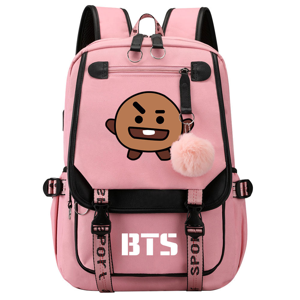 BTS Shooky Waterproof Backpack School Notebook Travel Bag USB Charging