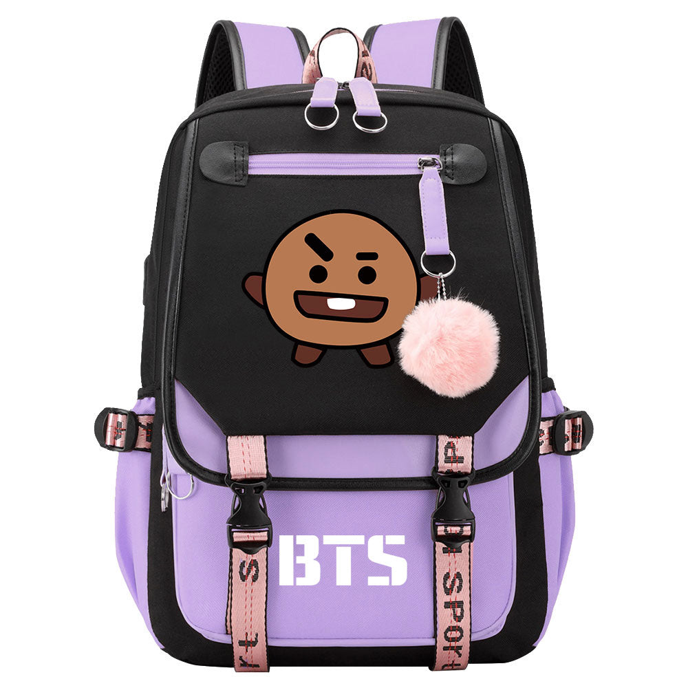 BTS Shooky Waterproof Backpack School Notebook Travel Bag USB Charging