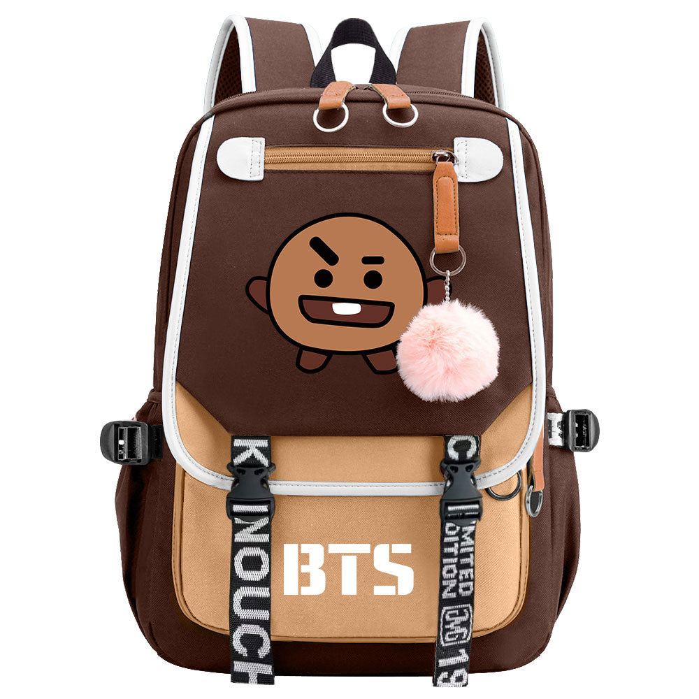 BTS Shooky Waterproof Backpack School Notebook Travel Bag USB Charging