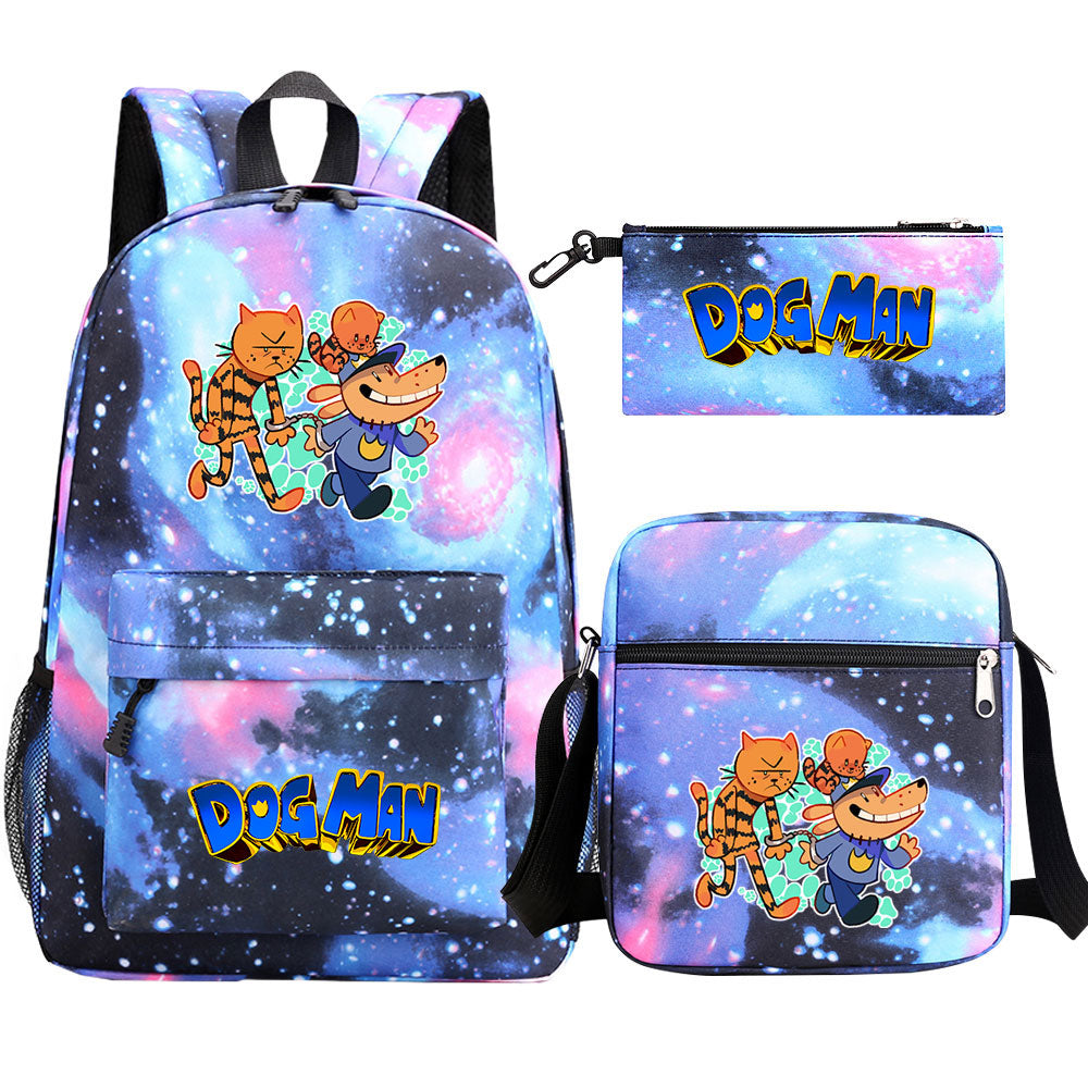 Dog Man Printed Schoolbag Backpack Shoulder Bag Pencil Bag 3pcs set for Kids Students