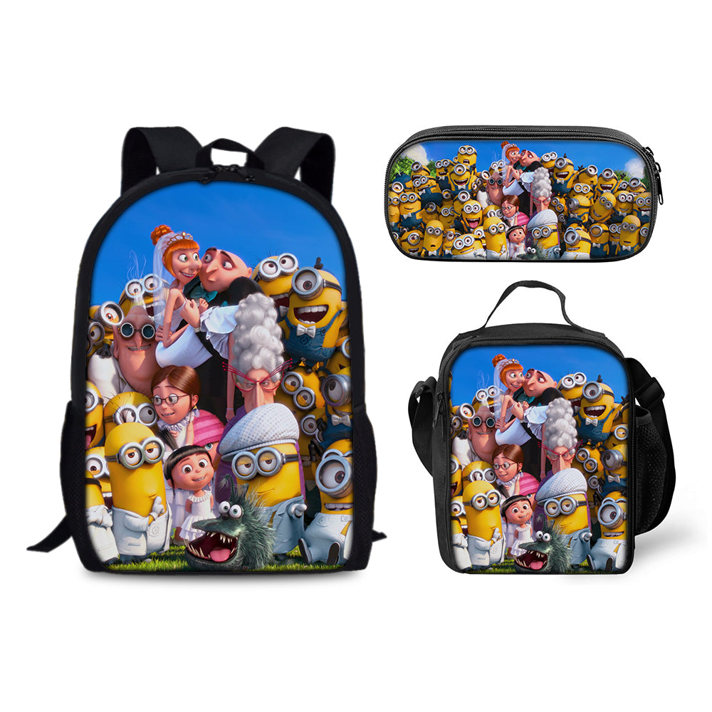 Minions Backpack Schoolbag Lunch Bag Pencil Bag for Kids Students 3PCS