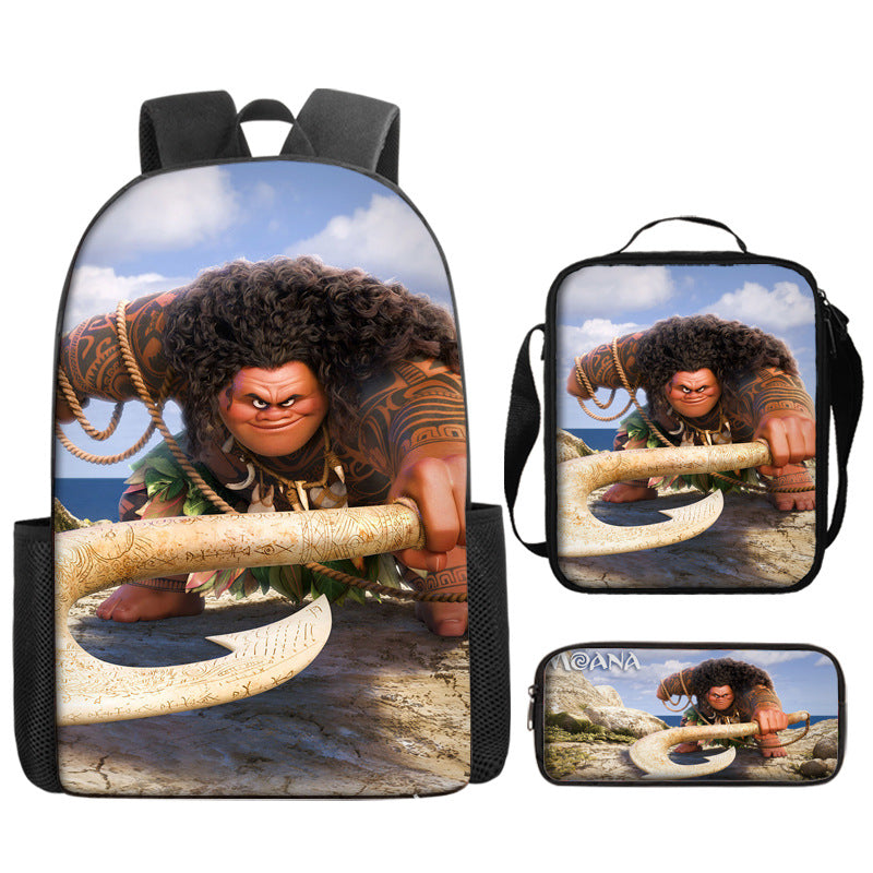 Moana Full Printed Backpack Schoolbag Travel Notebook Bag Lunch Bag Pencil Bag for Kids Students 3PCS