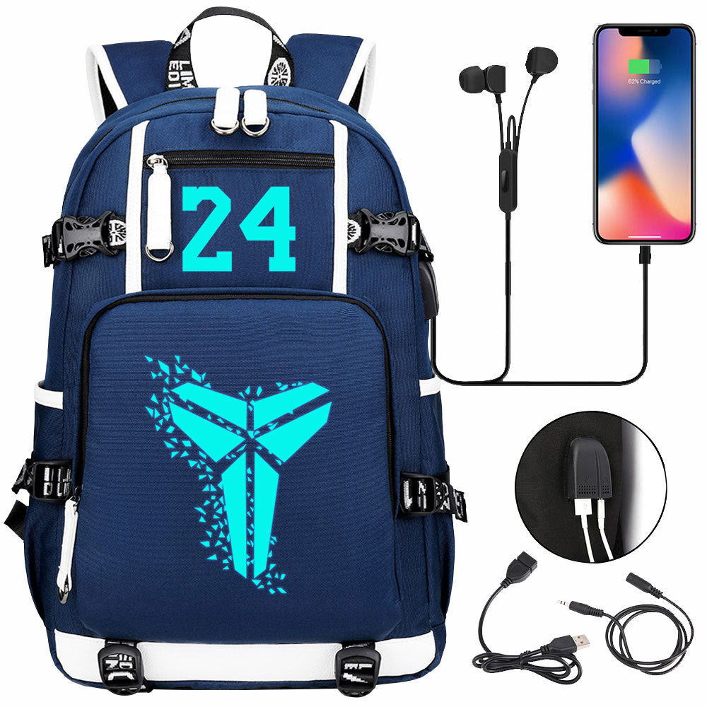 Kobe Black Mamba Curry Bucks USB Charging Backpack School Notebook Travel Bags Basketball Bag