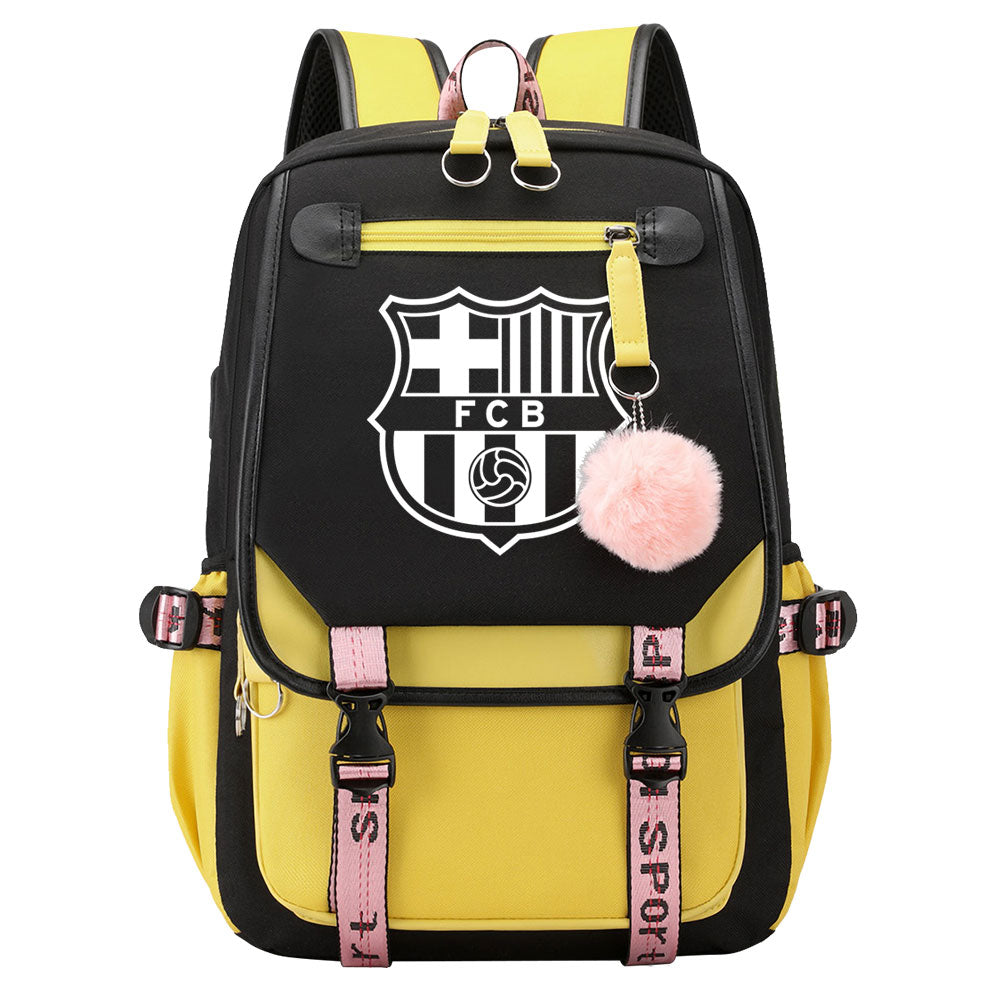 Barcelona Football Club Waterproof Backpack School Notebook Travel Bags USB Charging